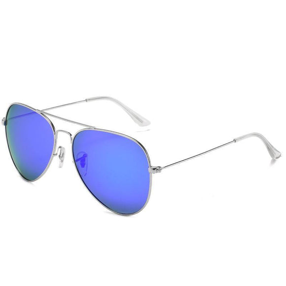 Polarised Aviator UV400 Sunglasses with Silver Frame AND  Purple Blue lense