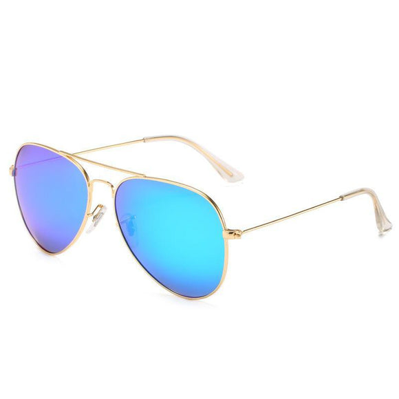 Polarised Aviator UV400 Sunglasses with gold frame  Blue Lenses